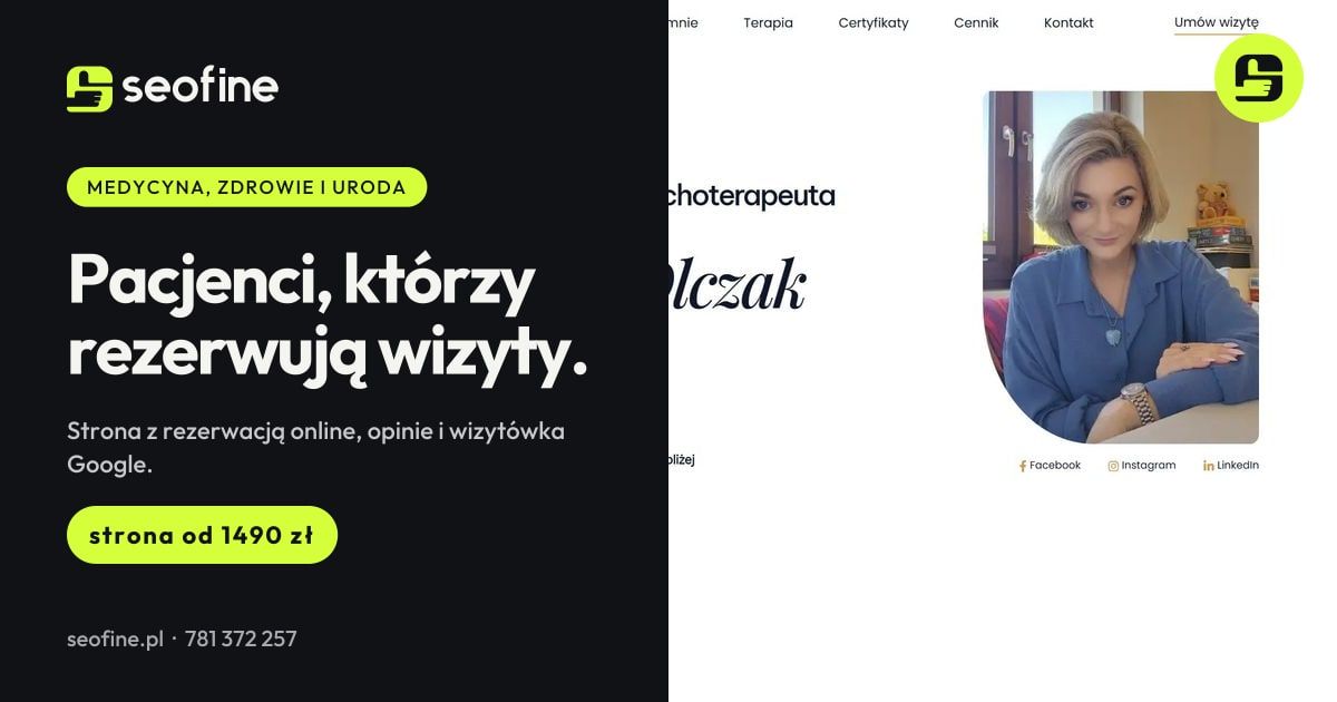 Strony dla gabinetów w Seofine: pacjenci, którzy rezerwują wizyty, strona od 1490 zł